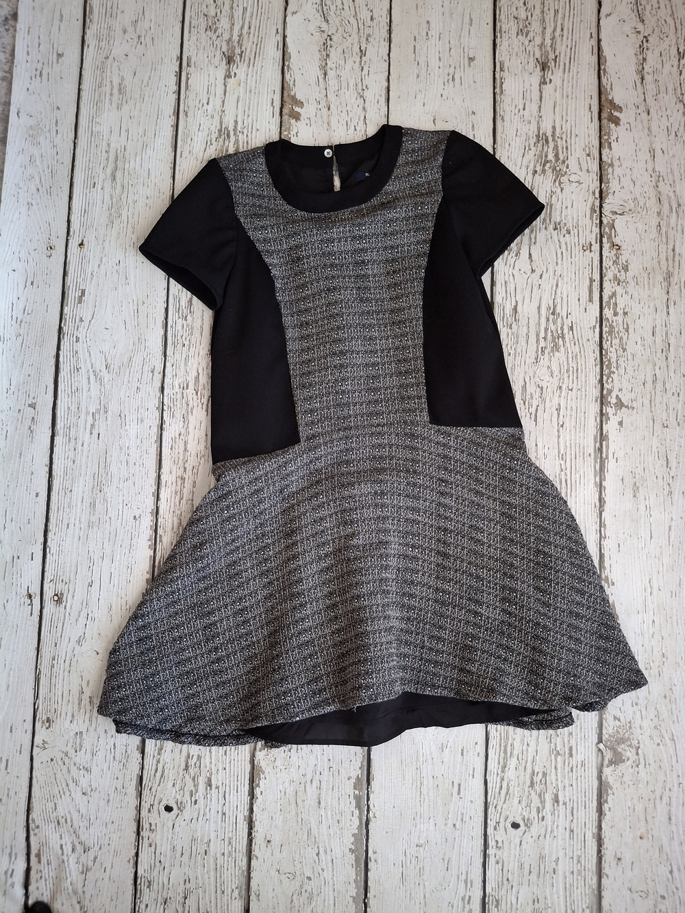 Madewell Dress Black and Gray Tweed Fit-and-Flare Dress